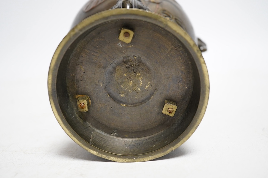 A Japanese bronze koro and cover, Meiji period, 20cm. Condition - fair